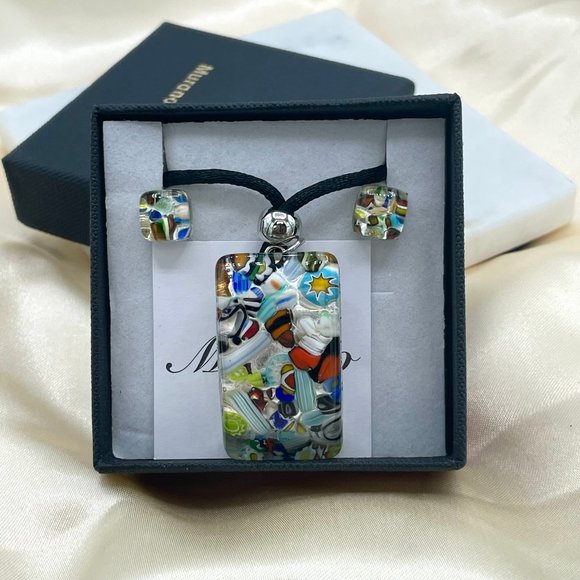 Italian Murano Glass set Necklace and Stud Earrings in Sterling Silver - Picture 5 of 6